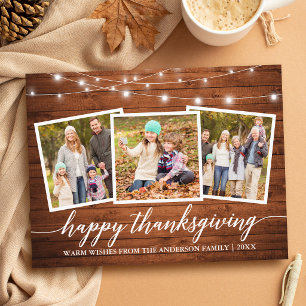 Carte Postale Calligraphie Bois Lumières Joyeux Thanksgiving