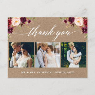 Carte Postale Calligraphie Bordeaux Mariage Photo Kraft Merci