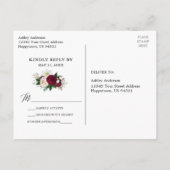 Carte Postale Calligraphie Bourgogne Mariage floral RSVP (Dos)
