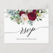 Carte Postale Calligraphie Bourgogne Mariage floral RSVP (Devant)