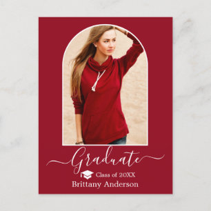 Carte Postale Calligraphie Casquette Arc moderne Graduation Roug