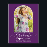 Carte Postale Calligraphie Casquette Arc moderne Purple Graduati<br><div class="desc">Cadre photo Arc moderne - Script de calligraphie tendance - Faire-part de graduation photo Carte postale - Violet - Casquette de graduation</div>