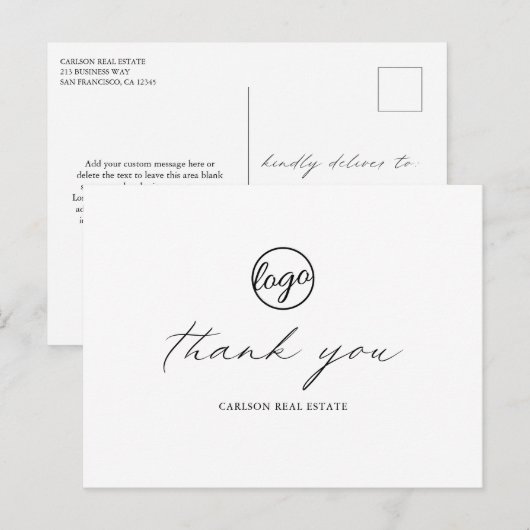 Carte Postale Calligraphie Chic Logo Élégant Remerciement Entrep (Devant / Derrière)