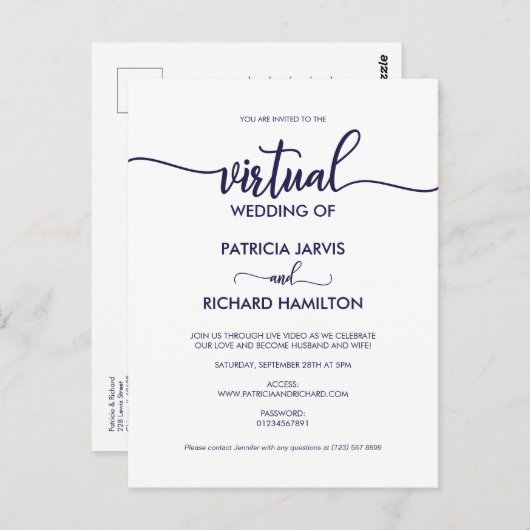 Carte Postale Calligraphie Chic Simple Mariage virtuel (Devant / Derrière)