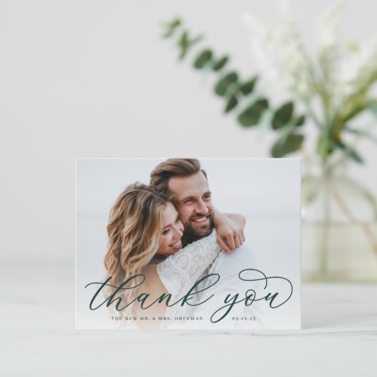 Carte Postale Calligraphie classique Script Mariage Photo Merci (Debout devant)