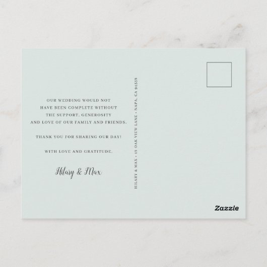 Carte Postale Calligraphie classique Script Mariage Photo Merci (Dos)