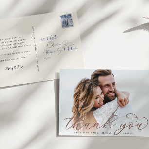Carte Postale Calligraphie classique Script Mariage Photo Merci