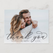 Carte Postale Calligraphie classique Script Mariage Photo Merci (Devant)
