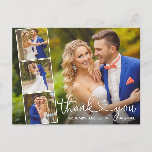 Carte Postale Calligraphie Coeur 4 Mariage photo Merci (Devant)