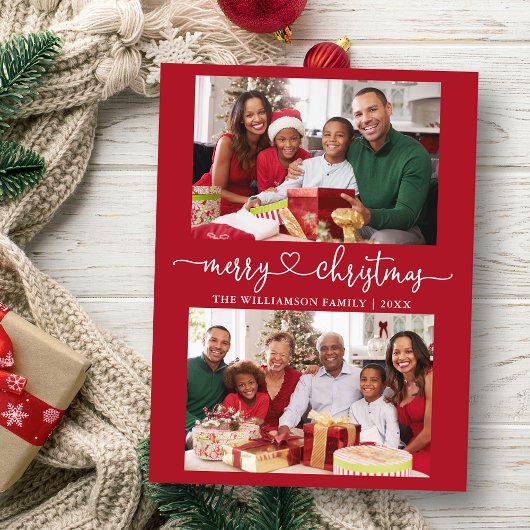 Carte Postale Calligraphie Coeur Joyeux Noël Rouge 2 Photo