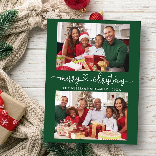 Carte Postale Calligraphie Coeur Joyeux Noël Vert 2 Photo