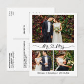 Carte Postale Calligraphie Coeur Mariage Merci 3 Photo (Devant / Derrière)