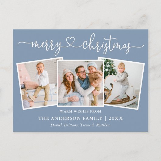 Carte Postale Calligraphie Coeur Noël 3 Photo Dusty Blue (Devant)