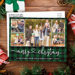 Carte Postale Calligraphie Coeur Noël 5 Photo Green Plaid<br><div class="desc">Calligraphie moderne Script Coeur Joyeux Noël 5 Photo Carte postale Fête - Vert Plaid</div>