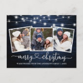 Carte Postale Calligraphie Coeur Noël Bleu Bois Lumières (Devant)