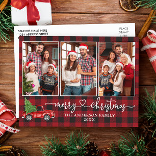 Carte Postale Calligraphie Coeur Plaid 3 Photo Camion de Noël