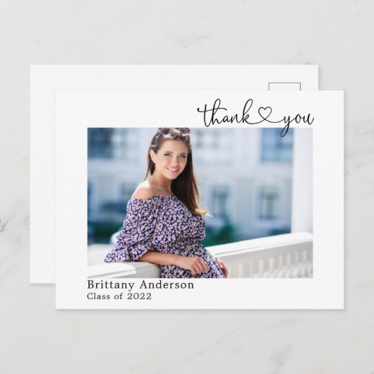 Carte Postale Calligraphie Coeur Script Diplômé Merci photo (Devant / Derrière)