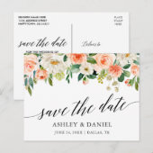 Carte Postale Calligraphie Coral Floral Enregistrer La Date (Devant / Derrière)