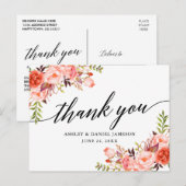 Carte Postale Calligraphie Coral Floral Mariage Merci (Devant / Derrière)