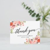 Carte Postale Calligraphie Coral Floral Mariage Merci (Debout devant)