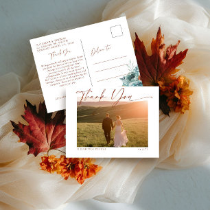 Carte Postale Calligraphie d'automne Mariage romantique Merci ph