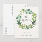 Carte Postale Calligraphie de couronne d'eucalyptus Changement d (Devant / Derrière)