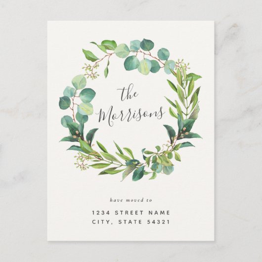 Carte Postale Calligraphie de couronne d'eucalyptus Changement d (Devant)