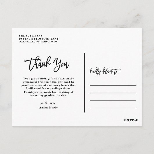 Carte Postale Calligraphie de pinceau noir | Merci des diplômes (Dos)