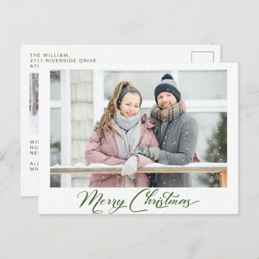 Carte Postale Calligraphie de verdure enneigée Joyeux Noël 2 Pho (Devant / Derrière)