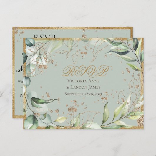 Carte Postale Calligraphie d'or de la verdure rustique Mariage R (Devant / Derrière)