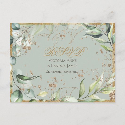 Carte Postale Calligraphie d'or de la verdure rustique Mariage R (Devant)