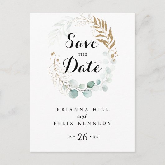 Carte Postale Calligraphie d'or Eucalyptus rustique Enregistrer  (Devant)