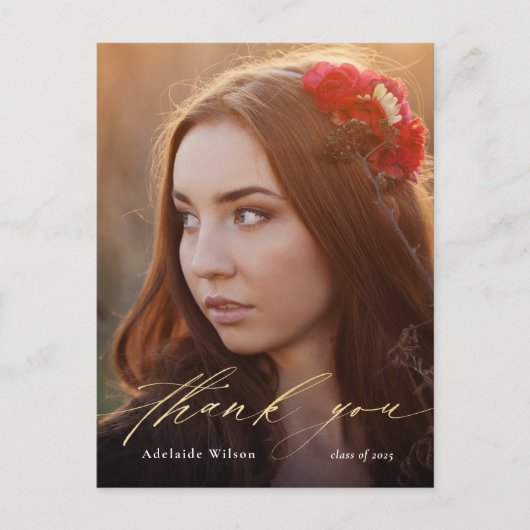 Carte Postale Calligraphie d'or Merci de graduation photo (Devant)