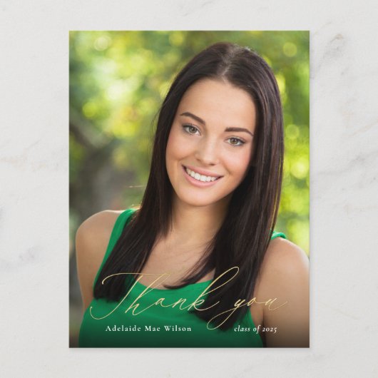 Carte Postale Calligraphie d'or Merci de graduation photo (Devant)
