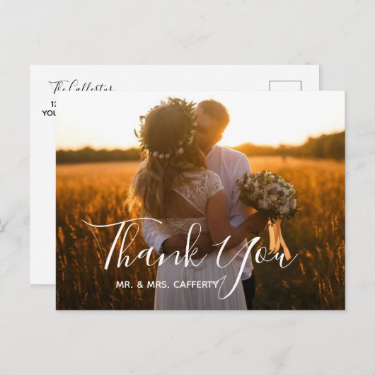 Carte Postale Calligraphie Élégant Script Brush Photo Merci (Devant / Derrière)