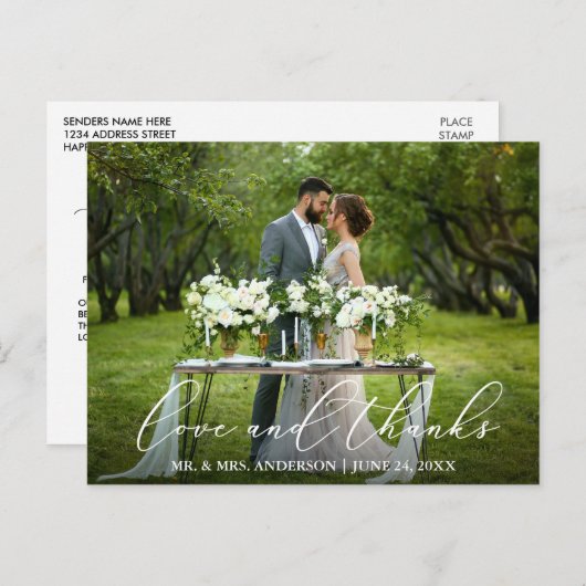 Carte Postale Calligraphie élégante et belle Amour Merci Mariag (Devant / Derrière)