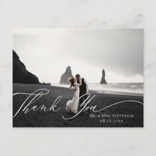 Carte Postale Calligraphie Élégante Merci Mariage Photo Prune
