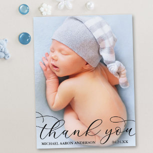 Carte Postale Calligraphie élégante moderne Nouveau bébé Merci B