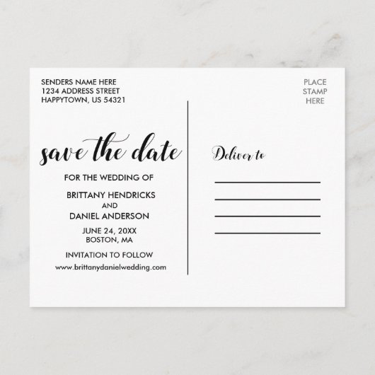 Carte Postale Calligraphie Enregistrer La Date Fiançailles 3 Pho (Dos)