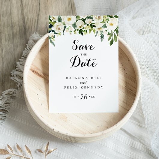 Carte Postale Calligraphie florale blanche verte Enregistrer la 