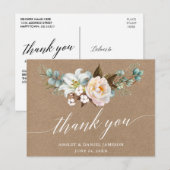 Carte Postale Calligraphie Florale Botanique Mariage Kraft Merci (Devant / Derrière)