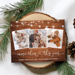 Carte Postale Calligraphie Heart Wood Lights Plus Cheval 3 Photo<br><div class="desc">Calligraphie moderne Cardiaque Script Famille 3 Photo Plus Cheer Cette Année Carte postale Vacances - Rustique Pays Bois Bonne Année 2025</div>