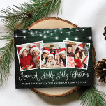 Carte Postale Calligraphie Holly Jolly Christmas Green Wood<br><div class="desc">Script de calligraphie moderne Avoir Holly Jolly Christmas 3 Photo Holiday Carte postale - Rustic Country Green Wood et String Lights</div>