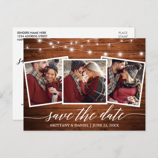 Carte Postale Calligraphie Luminaires en Bois Rustique Save The (Devant / Derrière)