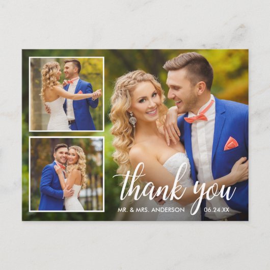 Carte Postale Calligraphie Mariage 3 Photo Collage Merci (Devant)