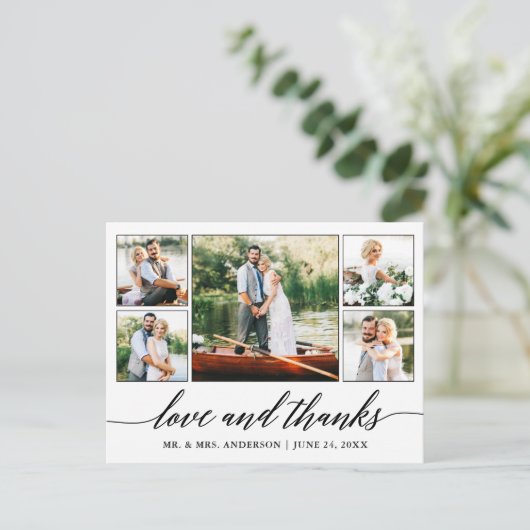 Carte Postale Calligraphie Mariage 5 Photo Love and Thanks (Debout devant)