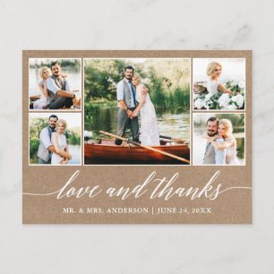Carte Postale Calligraphie Mariage Kraft 5 Photo Amour Merci