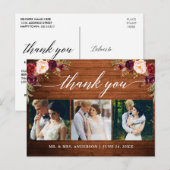 Carte Postale Calligraphie Mariage Photo Bois Merci Bourgogne (Devant / Derrière)