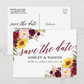 Carte Postale Calligraphie Mélange Floral Bourgogne Enregistrer  (Devant / Derrière)