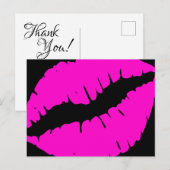 Carte Postale Calligraphie Merci Rouge à Lèvres Noir et Rose Néo (Devant / Derrière)